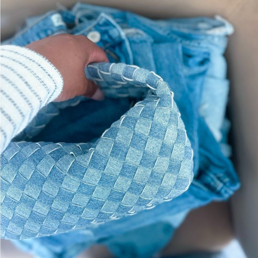 Trendy Blue Woven Handbag